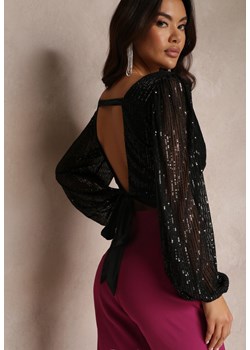 Czarna Bluzka z Cekinami Wiązaniem i Odkrytymi Plecami Yika ze sklepu Renee odzież w kategorii Bluzki damskie - zdjęcie 147143433