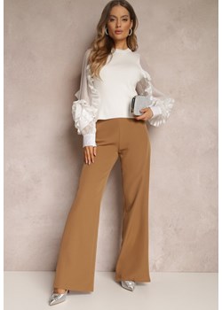 Beżowe Spodnie Szerokie High Waist Dule ze sklepu Renee odzież w kategorii Spodnie damskie - zdjęcie 147143453