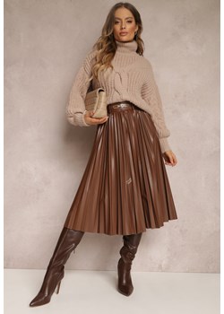 Brązowa Spódnica Plisowana z Imitacji Skóry Fayahe ze sklepu Renee odzież w kategorii Spódnice - zdjęcie 147148562