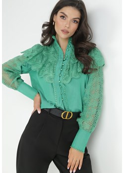 Zielona Koszula z Falbanką i Koronką Mirrei ze sklepu Born2be Odzież w kategorii Koszule damskie - zdjęcie 147148791