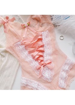 Body koronkowe wiązane na brzuchu - Różowy / Uniwersalny ze sklepu Maybella.pl w kategorii Body damskie - zdjęcie 147240412