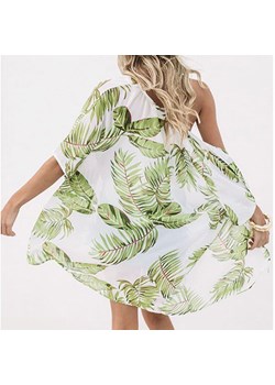 Kimono plażowe tropikalne wzory - Zielony / M ze sklepu Maybella.pl w kategorii Odzież plażowa - zdjęcie 147240594