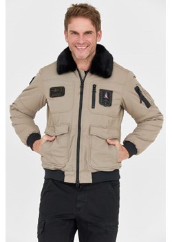 AERONAUTICA MILITARE - Beżowa pilotka męska z futrzanym kołnierzem ze sklepu outfit.pl w kategorii Kurtki męskie - zdjęcie 147274714