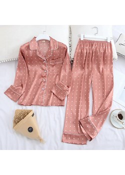 Klasyczna piżama damska z koszulową górą - Różowy / S ze sklepu Maybella.pl w kategorii Piżamy damskie - zdjęcie 147292761