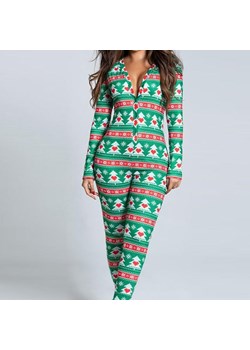 Jednoczęściowa piżama damska z motywem świątecznym - Zielony / S ze sklepu Maybella.pl w kategorii Piżamy damskie - zdjęcie 147293642