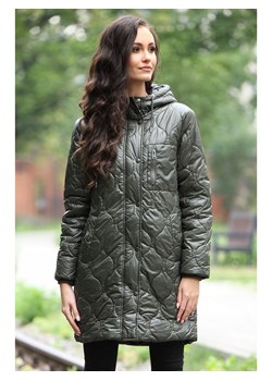Zielona pikowana kurtka z kapturem Perso ze sklepu Eye For Fashion w kategorii Kurtki damskie - zdjęcie 147462712
