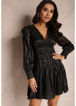 Czarna Sukienka Satynowa z Wiązaniem w Talii Lomolo ze sklepu Renee odzież w kategorii Sukienki - zdjęcie 147508521