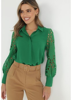 Zielona Koszula z Koronkowymi Rękawami Laeneis ze sklepu Born2be Odzież w kategorii Koszule damskie - zdjęcie 147589891