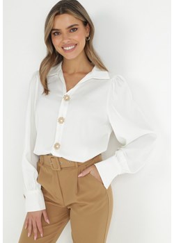Biała Koszula Satynowa na Guziki Hemi ze sklepu Born2be Odzież w kategorii Koszule damskie - zdjęcie 147589903
