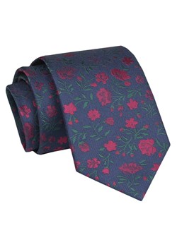 Krawat - ALTIES - Granatowy, Wzór w Kwiaty KRALTS0863 ze sklepu JegoSzafa.pl w kategorii Krawaty - zdjęcie 147609633