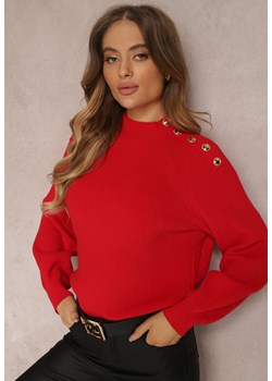 Różowy Sweter Dzianinowy z Długim Rękawem i Guzikami Kithi ze sklepu Renee odzież w kategorii Swetry damskie - zdjęcie 147630221
