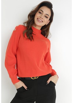 Pomarańczowy Sweter Dzianinowy z Długim Rękawem i Guzikami Omes ze sklepu Born2be Odzież w kategorii Swetry damskie - zdjęcie 147636194
