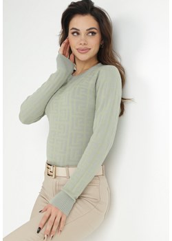 Jasnozielony Sweter w Geometryczny Wzór Chliphe ze sklepu Born2be Odzież w kategorii Swetry damskie - zdjęcie 147636333