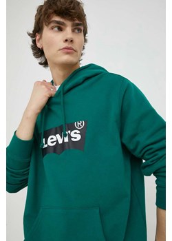 Levi&apos;s bluza bawełniana męska kolor zielony z kapturem z nadrukiem ze sklepu ANSWEAR.com w kategorii Bluzy męskie - zdjęcie 147661220