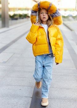Convers Dwustronna Kurtka Jenot Puch Kolor Yellow ze sklepu Ligari w kategorii Kurtki dziewczęce - zdjęcie 147679550