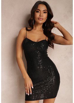 Czarna Cekinowa Sukienka na Ramiączkach Fylle ze sklepu Renee odzież w kategorii Sukienki - zdjęcie 147703491