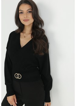 Czarny Kopertowy Sweter z Klamerką Gelfi ze sklepu Born2be Odzież w kategorii Swetry damskie - zdjęcie 147710534
