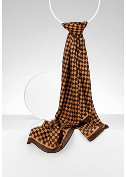Brązowy szal w szachownicę ze 100% wiskozy ze sklepu Molton w kategorii Szaliki i chusty damskie - zdjęcie 147762432