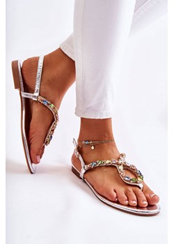 Damskie Sandały Japonki Z Kryształami Srebrne Sorine ze sklepu PALDONS w kategorii Sandały damskie - zdjęcie 147774360