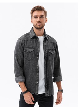 Koszula męska jeansowa na zatrzaski K567 - V2 czarna ze sklepu ombre w kategorii Koszule męskie - zdjęcie 147800461
