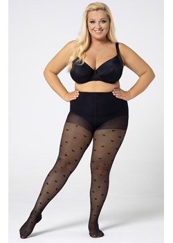 Rajstopy damskie w serduszka plus size Queen of hearts 30 DEN, Kolor czarny (onyx), Rozmiar 5, Mona Queen Size ze sklepu Intymna w kategorii Rajstopy - zdjęcie 147805713