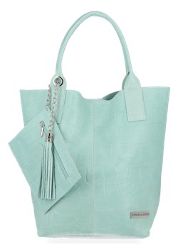 Włoskie Torebki Skórzane Shopper Bag renomowanej firmy Vittoria Gotti Mięta (kolory) ze sklepu torbs.pl w kategorii Torby Shopper bag - zdjęcie 147809181