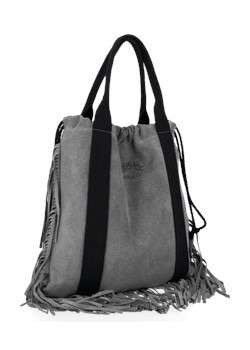 Torebka Skórzana Shopper Bag w stylu Boho renomowanej firmy Vittoria Gotti Szara (kolory) ze sklepu torbs.pl w kategorii Torby Shopper bag - zdjęcie 147809693