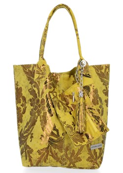 Modna Torebka Skórzana Shopper Bag renomowanej firmy Vittoria Gotti Żółta (kolory) ze sklepu torbs.pl w kategorii Torby Shopper bag - zdjęcie 147809964