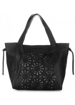 Ażurowe Torebki Skórzane ShopperBag firmy GENUINE LEATHER Czarne ze sklepu torbs.pl w kategorii Torby Shopper bag - zdjęcie 147810942