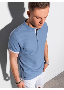 T-shirt męski polo bez kołnierzyka - niebieski V3 S1381 ze sklepu ombre w kategorii T-shirty męskie - zdjęcie 147859400