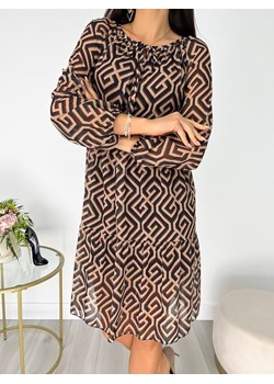 Czarno-Beżowa Sukienka ze Wzorem ze sklepu ModnaKiecka.pl w kategorii Sukienki - zdjęcie 147900434