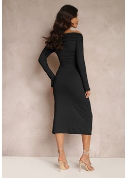Czarna Marszczona Sukienka Midi Dopasowana Dolnas ze sklepu Renee odzież w kategorii Sukienki - zdjęcie 147901813