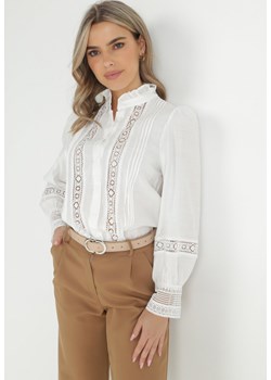 Biała Koszula ze Stójką i Koronką Argochis ze sklepu Born2be Odzież w kategorii Koszule damskie - zdjęcie 147902291