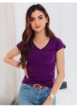 T-shirt damski basic 002SLR - fioletowy ze sklepu Edoti w kategorii Bluzki damskie - zdjęcie 147908471