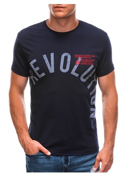 T-shirt męski z nadrukiem 1718S - granatowy ze sklepu Edoti w kategorii T-shirty męskie - zdjęcie 147911160