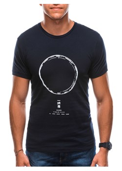 T-shirt męski z nadrukiem 1729S - granatowy ze sklepu Edoti w kategorii T-shirty męskie - zdjęcie 147911163