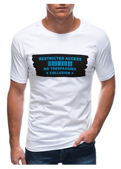 T-shirt męski z nadrukiem 1465S - biały ze sklepu Edoti w kategorii T-shirty męskie - zdjęcie 147912480