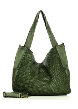 Torba damska shopper ze skóry plecionej Venezia - MARCO MAZZINI zielony ze sklepu Verostilo w kategorii Torby Shopper bag - zdjęcie 147943424