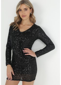 Czarna Cekinowa Sukienka Mini z Gumką w Pasie Colke ze sklepu Born2be Odzież w kategorii Sukienki - zdjęcie 147994830