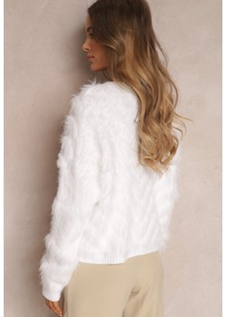 Biały Kardigan Zapinany z Wiskozy i Futerkiem Felieo ze sklepu Renee odzież w kategorii Swetry damskie - zdjęcie 148012283