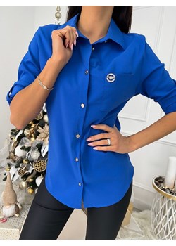 Niebieska Koszula z Ozdobną Kieszonką ze sklepu ModnaKiecka.pl w kategorii Koszule damskie - zdjęcie 148014361