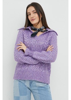Y.A.S sweter z domieszką wełny Cros damski kolor fioletowy ciepły ze sklepu ANSWEAR.com w kategorii Swetry damskie - zdjęcie 148020062