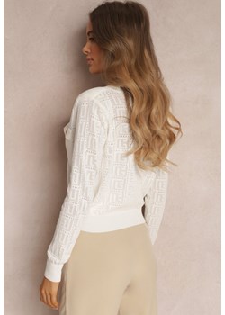 Biały Kardigan na Guziki w Geometryczny Wzór Zilfe ze sklepu Renee odzież w kategorii Swetry damskie - zdjęcie 148025544