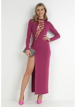 Fioletowa Dopasowana Sukienka z Asymetrycznym Wiązaniem z Przodu Normi ze sklepu Born2be Odzież w kategorii Sukienki - zdjęcie 148025660