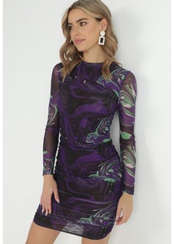 Fioletowa Sukienka Dopasowana z Długim i Przezroczystym Rękawem Zure ze sklepu Born2be Odzież w kategorii Sukienki - zdjęcie 148025841
