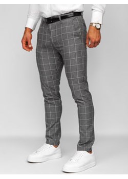 Antracytowe spodnie materiałowe chinosy w kratę męskie Denley 0044 ze sklepu Denley w kategorii Spodnie męskie - zdjęcie 148030333
