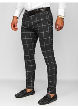 Czarne spodnie materiałowe chinosy w kratę męskie Denley 0037 ze sklepu Denley w kategorii Spodnie męskie - zdjęcie 148030343