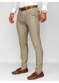 Beżowe spodnie materiałowe chinosy w kratę męskie Denley 0040 ze sklepu Denley w kategorii Spodnie męskie - zdjęcie 148030344