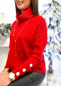 Sweter buttons czerwony ze sklepu Sklep Fason w kategorii Swetry damskie - zdjęcie 148031580