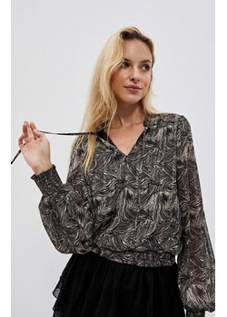 Bluzka koszulowa z printem i wiązanym dekoltem 3947, Kolor czarny-wzór, Rozmiar XS, Moodo ze sklepu Primodo w kategorii Bluzki damskie - zdjęcie 148037584